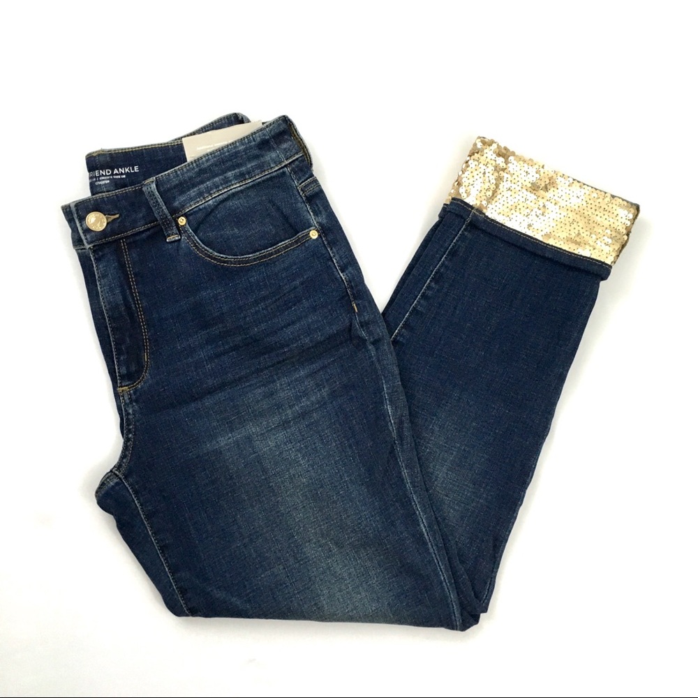 Chico’s Sequined Boyfriend Ankle Jeans